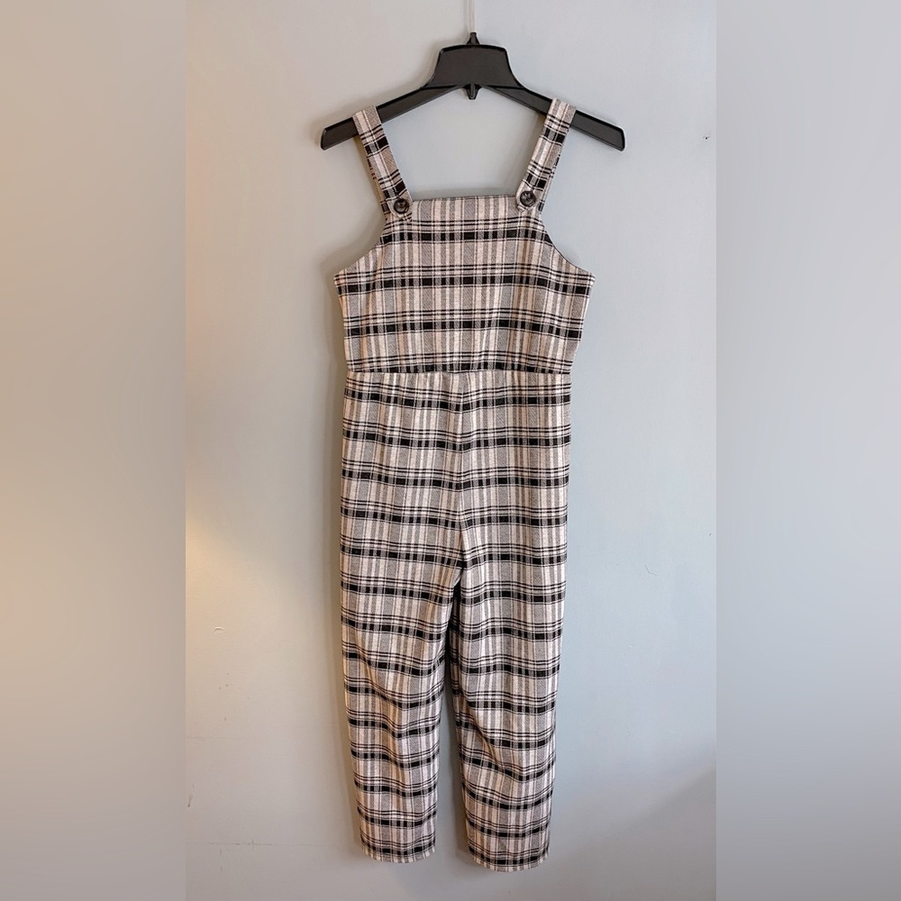 Knitworks girls romper overalls black plaid 16